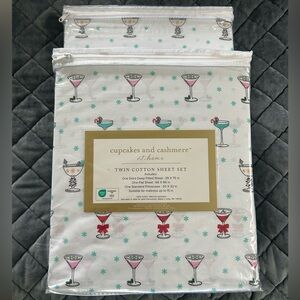 2 Sets Twin Size Holiday Sheet Sets Cupcakes and Cashmere Cocktails